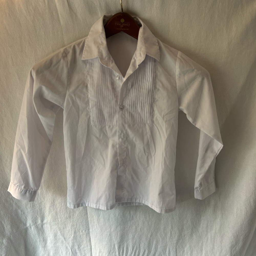 Boys 7 Dress Shirt Classic White Pleated Front Button-Down Shirt YuanLu